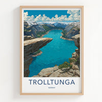 Trolltunga Poster - Norway Travel Art - Dramatic Cliff Fjord Home Decor
