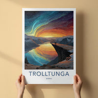 Trolltunga Poster - Norway Travel Art - Northern Lights Fjord Home Decor