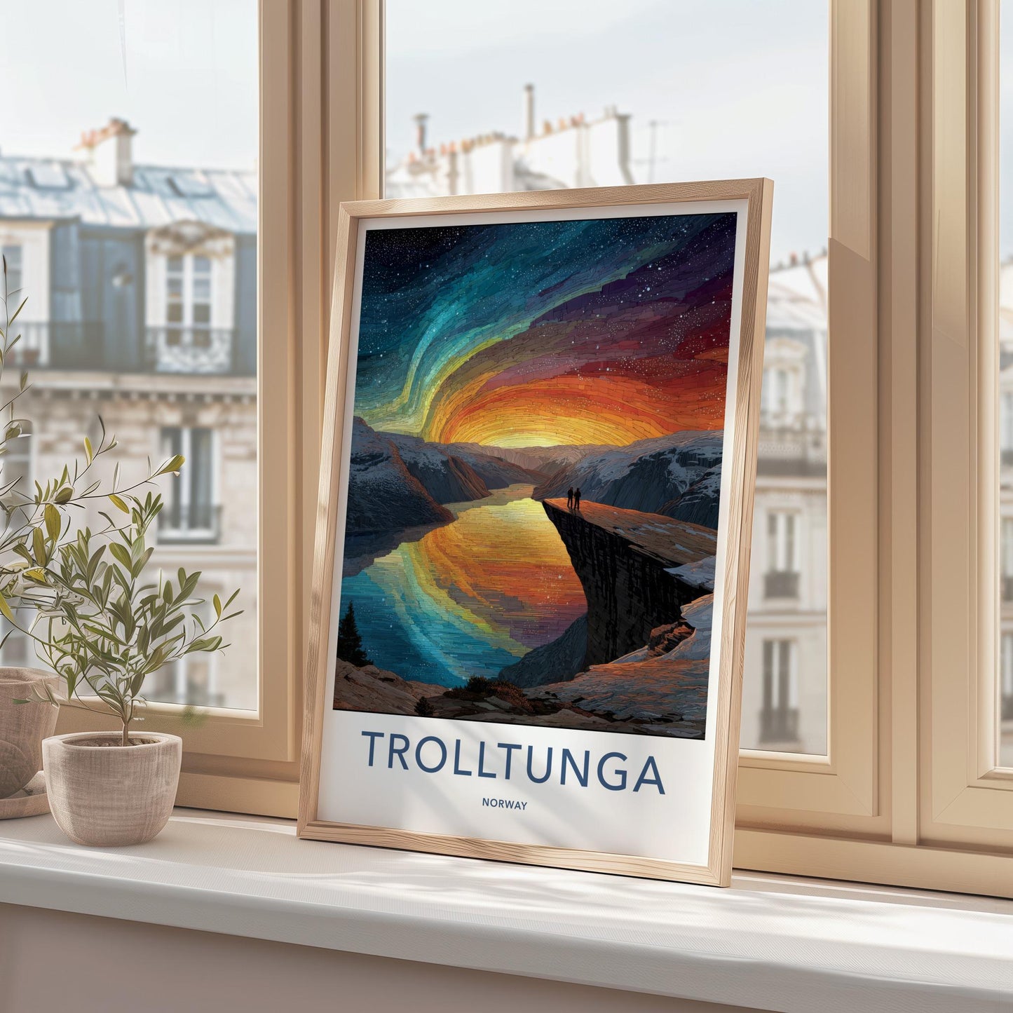 Trolltunga Poster - Norway Travel Art - Northern Lights Fjord Home Decor
