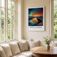 Trolltunga Poster - Norway Travel Art - Northern Lights Fjord Home Decor