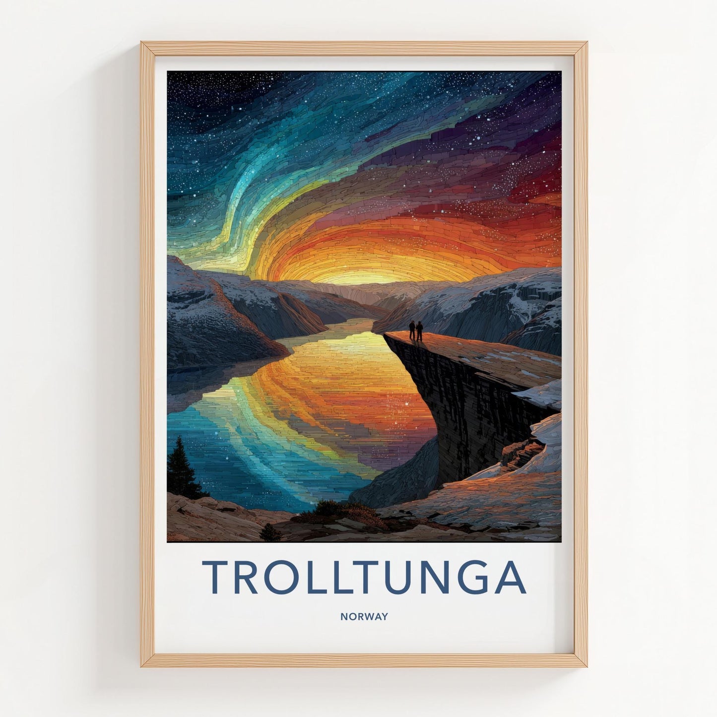 Trolltunga Poster - Norway Travel Art - Northern Lights Fjord Home Decor