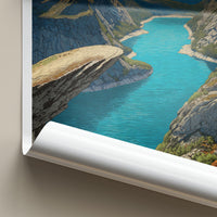 Trolltunga Poster - Norway Travel Art - Overhanging Rock Fjord Home Decor