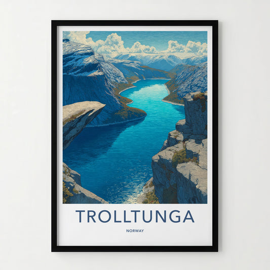 Trolltunga Poster - Norway Travel Print - Cliff Overlook Home Decor