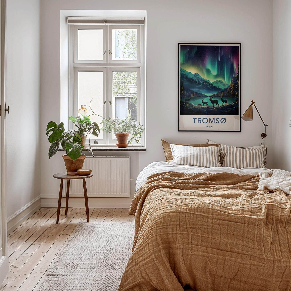Tromsø Poster - Northern Lights Print with Reindeer & Mountain