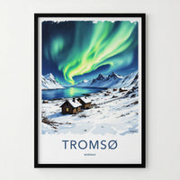 Tromso Poster - Norway Framed Print - Green Aurora Sky Framed Decor