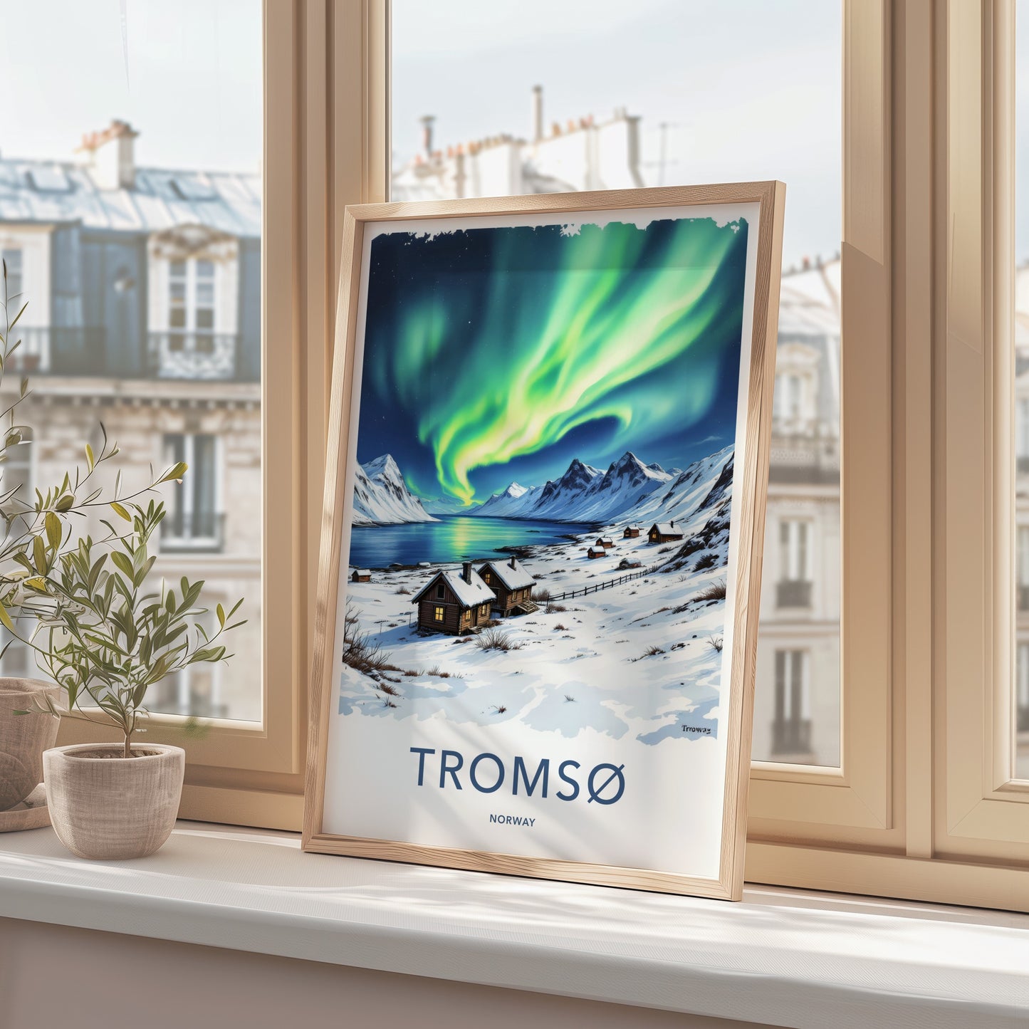 Tromso Poster - Norway Framed Print - Green Aurora Sky Framed Decor