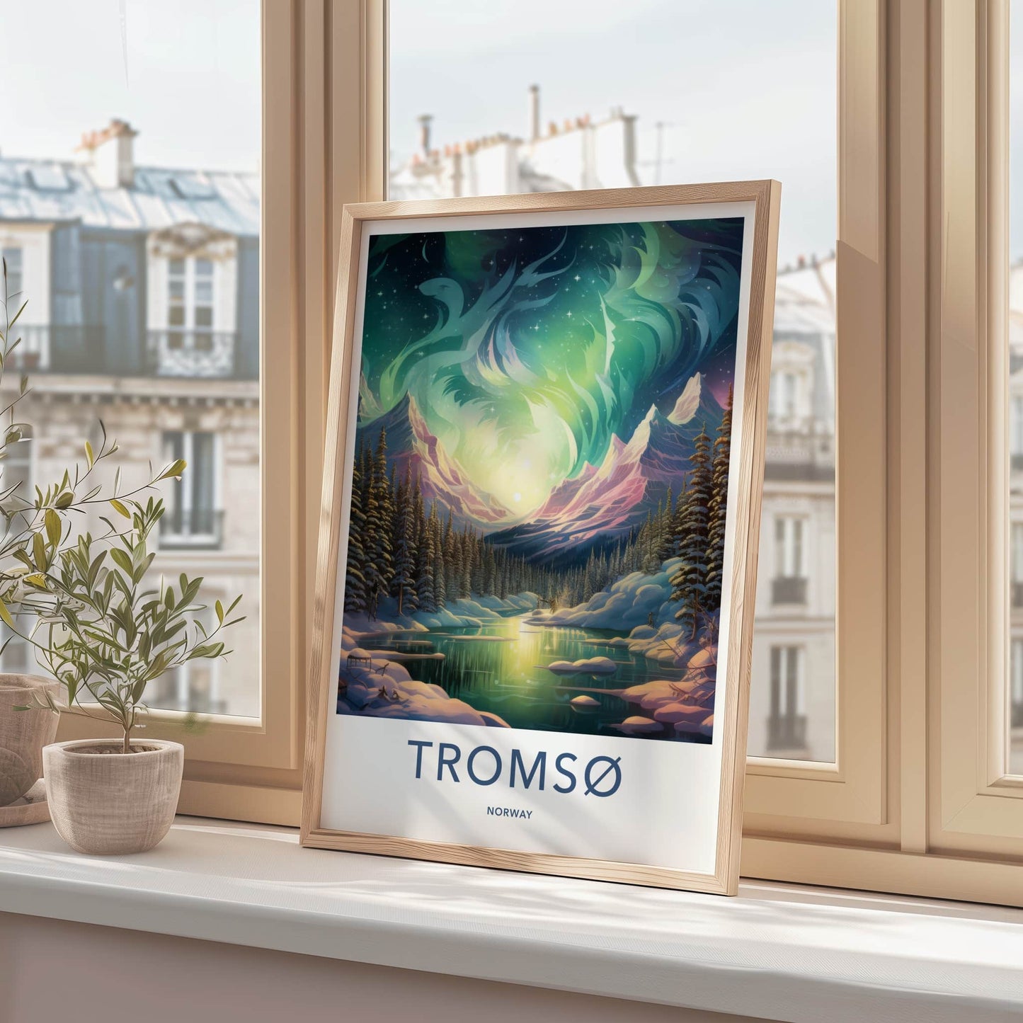 Tromso Poster - Norway Travel Art - Aurora Lake Landscape Home Decor
