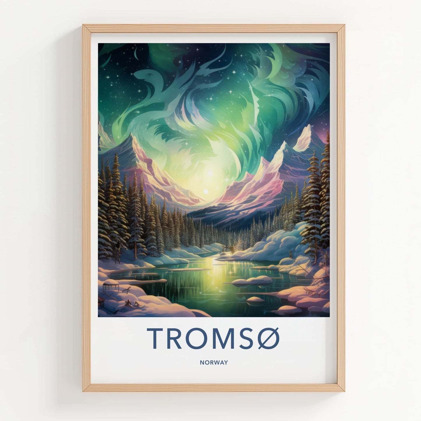 Tromso Poster - Norway Travel Art - Aurora Lake Landscape Home Decor