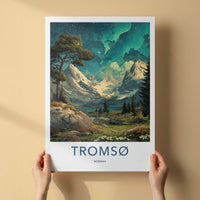 Tromso Poster - Norway Travel Art - Aurora Mountain Scene Home Decor
