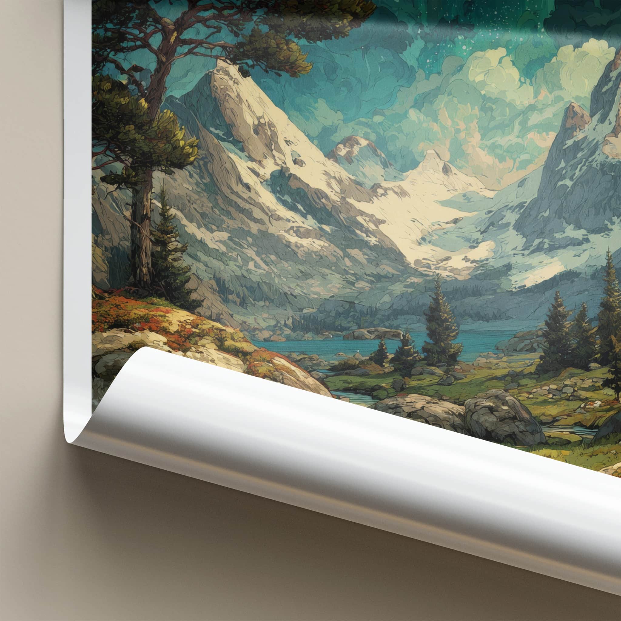 Tromso Poster - Norway Travel Art - Aurora Mountain Scene Home Decor
