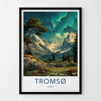 Tromso Poster - Norway Travel Art - Aurora Mountain Scene Home Decor