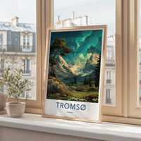 Tromso Poster - Norway Travel Art - Aurora Mountain Scene Home Decor