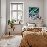 Tromso Poster - Norway Travel Art - Northern Lights Cabins Home Decor
