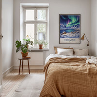 Tromso Poster - Norway Travel Art - Snowy Cabins Aurora Home Decor