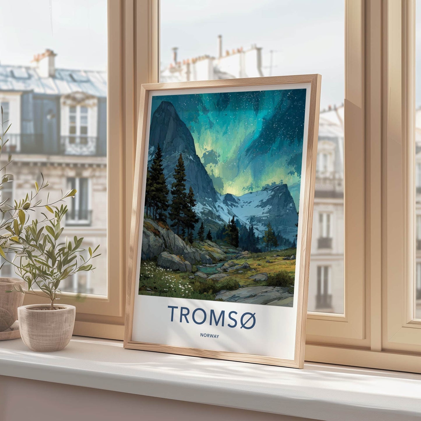 Tromso Poster - Norway Travel Art - Starlit Mountain Stream Home Decor