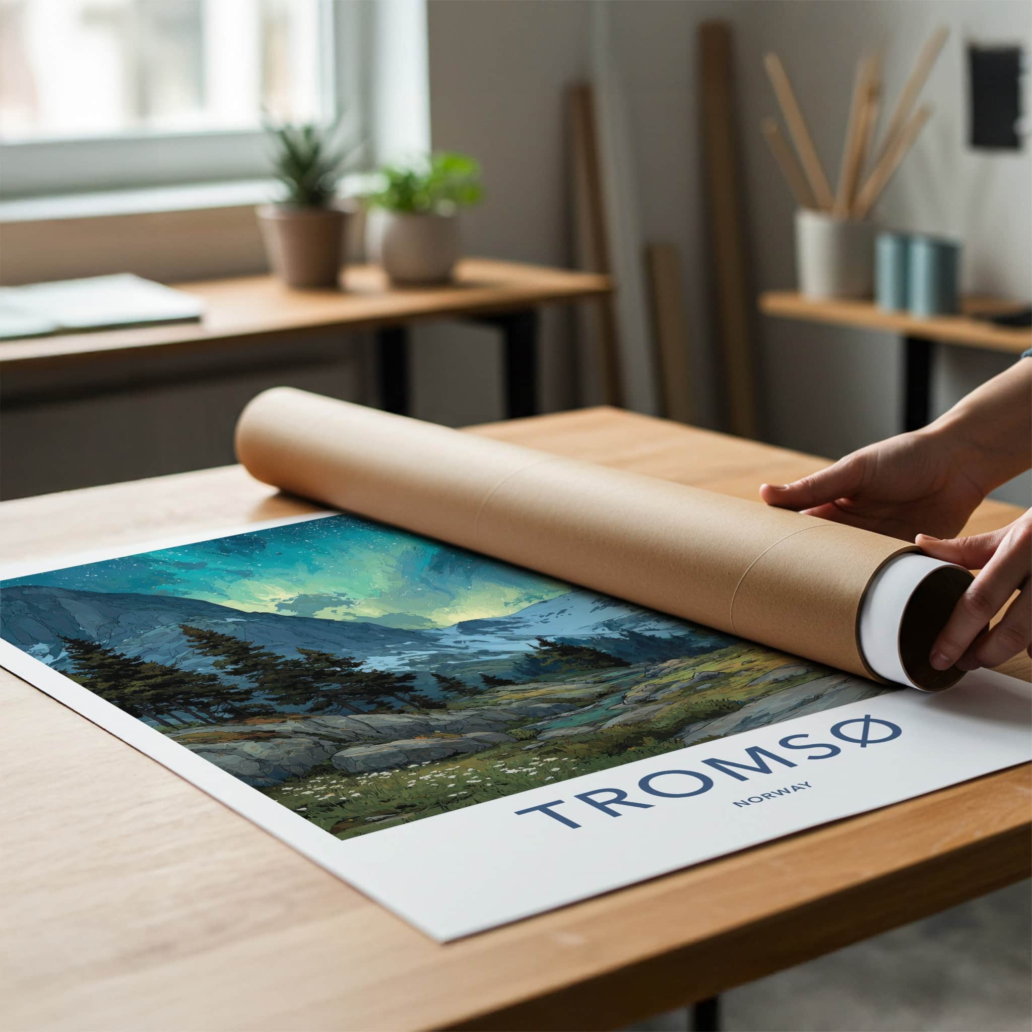 Tromso Poster - Norway Travel Art - Starlit Mountain Stream Home Decor