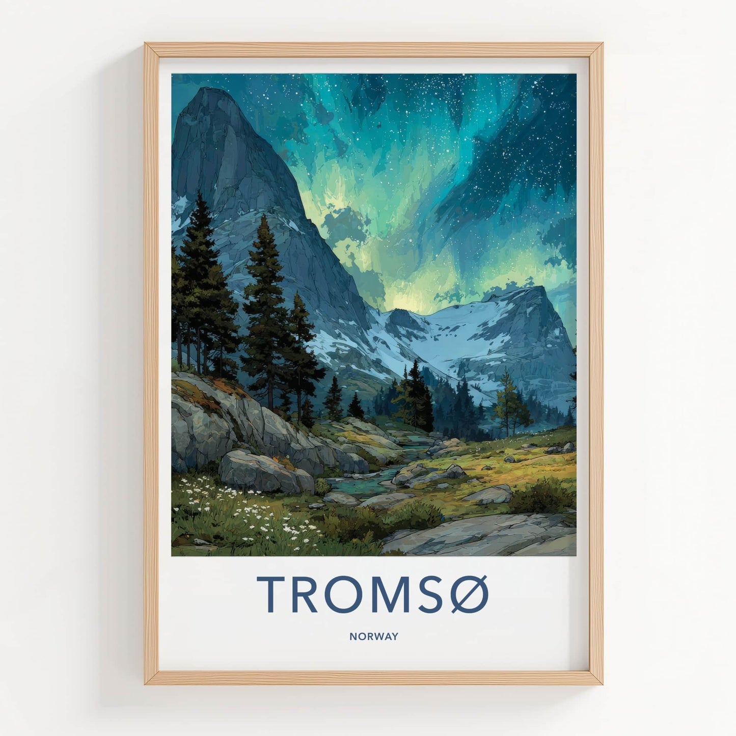 Tromso Poster - Norway Travel Art - Starlit Mountain Stream Home Decor