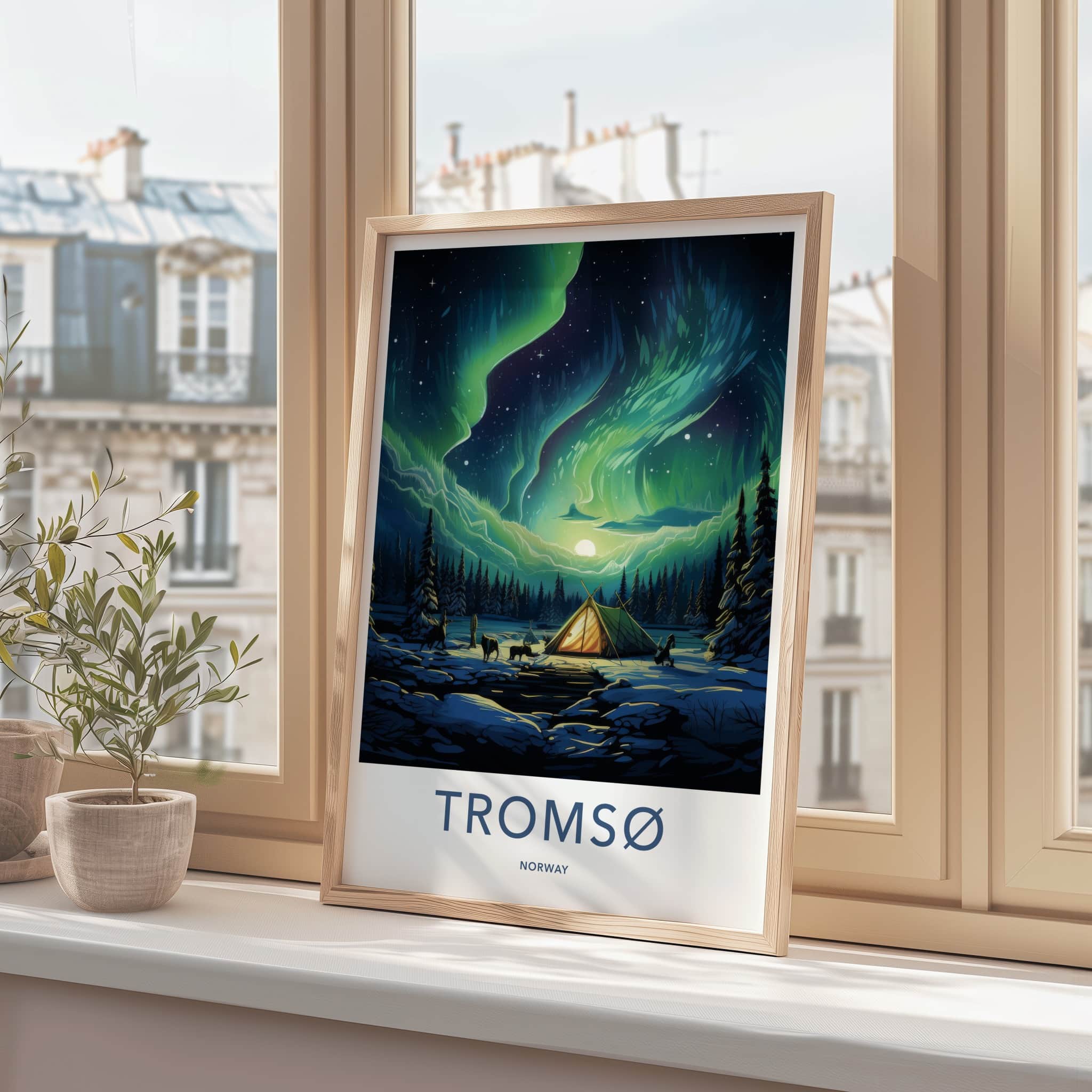 Tromso Poster - Norway Travel Art - Winter Aurora Camping Home Decor