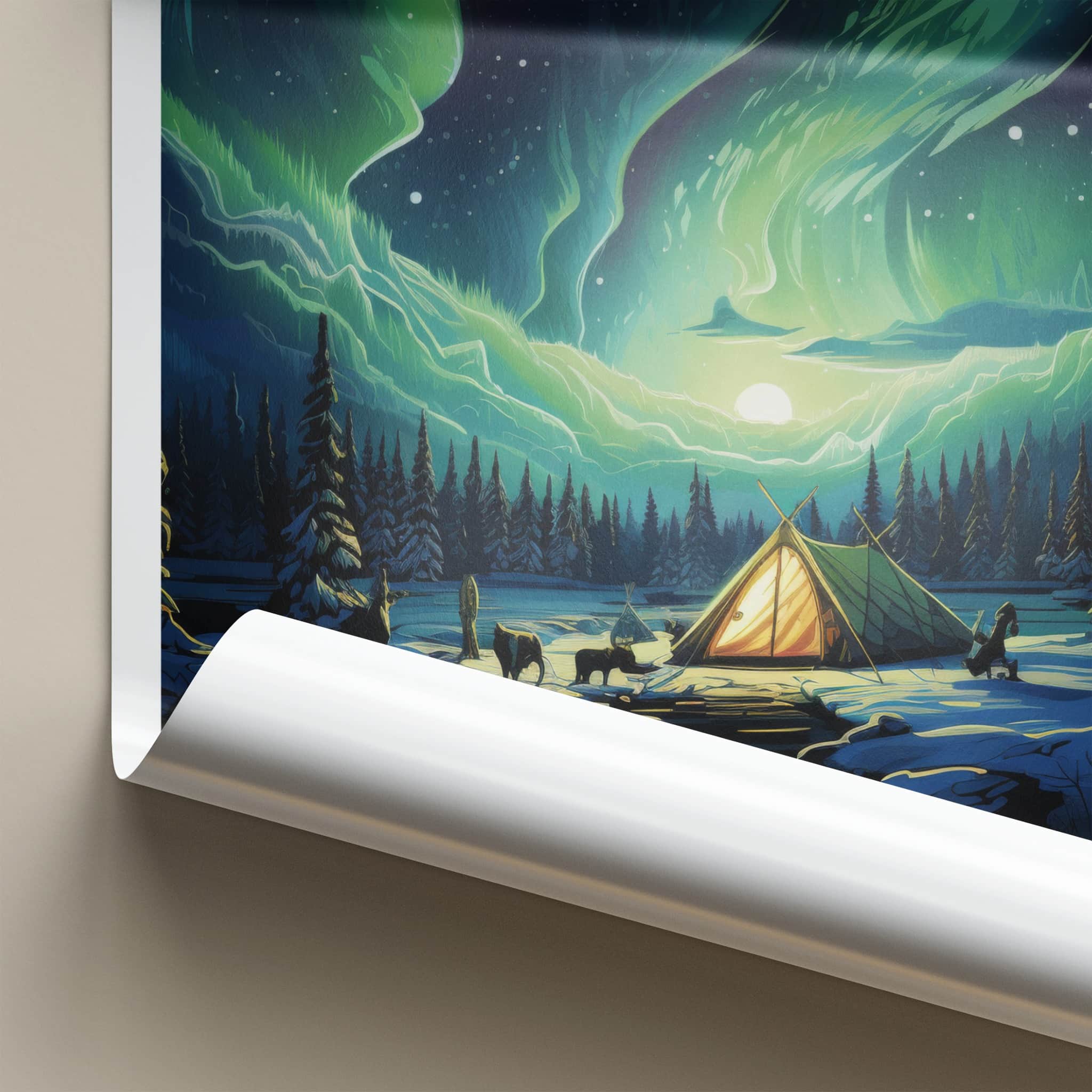 Tromso Poster - Norway Travel Art - Winter Aurora Camping Home Decor