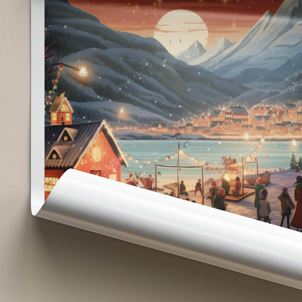 Tromsø Poster - Norway Wall Art With Northern Lights & Cozy Cabin