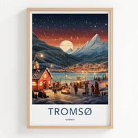 Tromsø Poster - Norway Wall Art With Northern Lights & Cozy Cabin