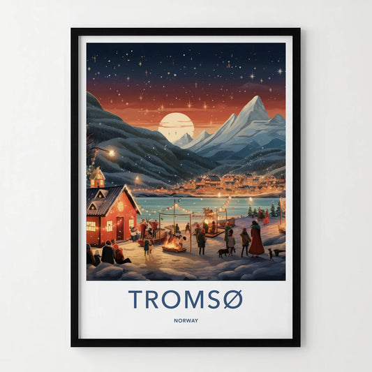 Tromsø Poster - Norway Wall Art With Northern Lights & Cozy Cabin