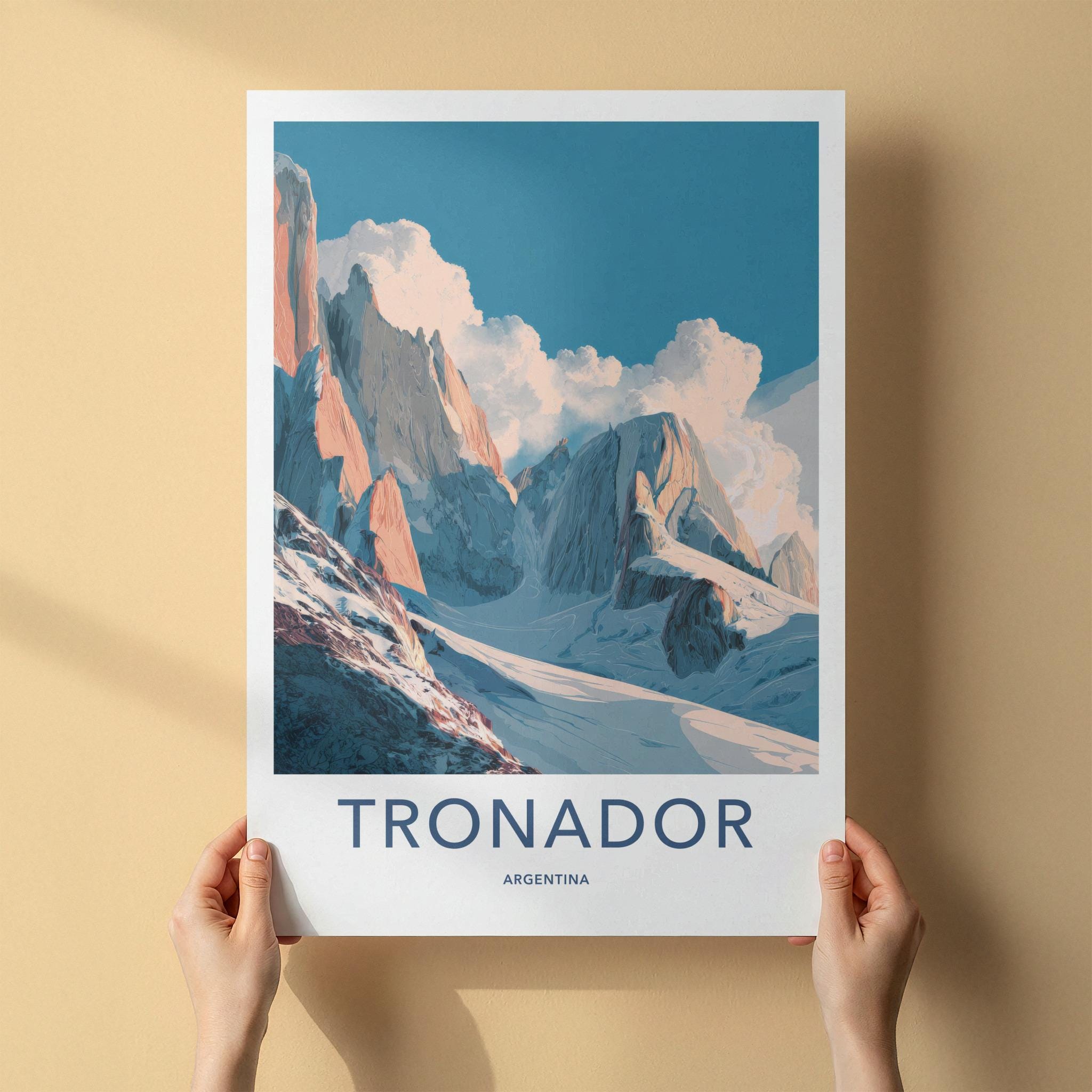 Tronador Poster - Argentina Travel Art - Alpenglow Mountain Scene Home Decor