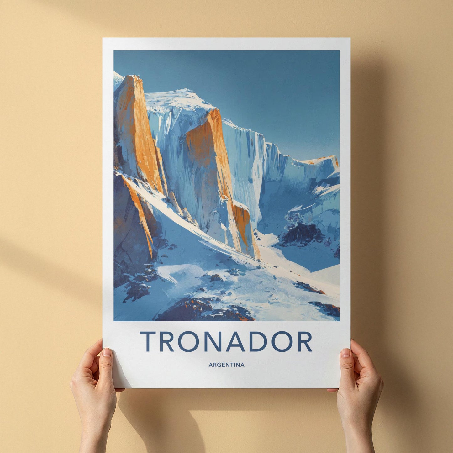 Tronador Poster - Argentina Travel Art - Orange Rock Glaciers Wall Decor