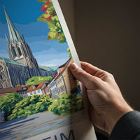Trondheim Poster - Norway Travel Art - Gothic Cathedral Street Home Decor