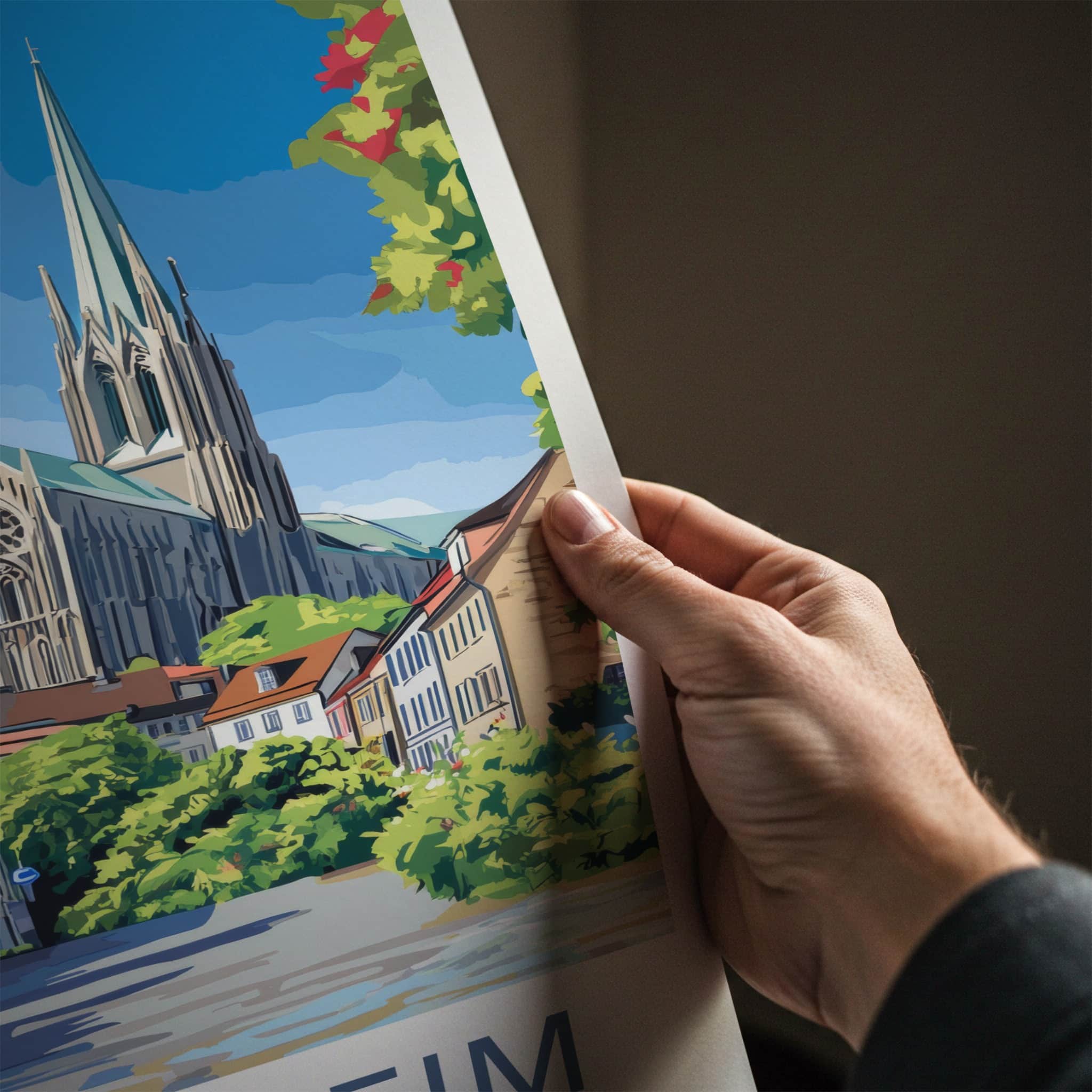 Trondheim Poster - Norway Travel Art - Gothic Cathedral Street Home Decor