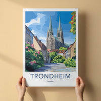 Trondheim Poster - Norway Travel Art - Gothic Cathedral Street Home Decor