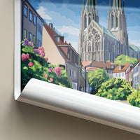 Trondheim Poster - Norway Travel Art - Gothic Cathedral Street Home Decor