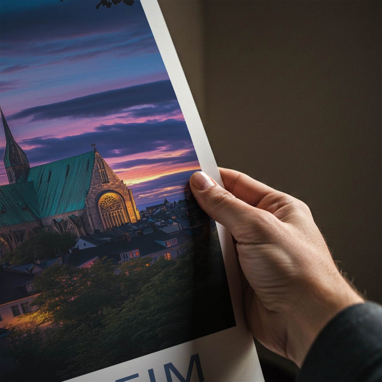 Trondheim Poster - Norway Travel Art - Historic Cathedral Sunset Wall Decor