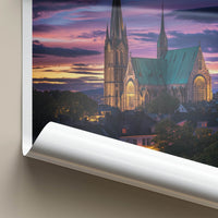Trondheim Poster - Norway Travel Art - Historic Cathedral Sunset Wall Decor