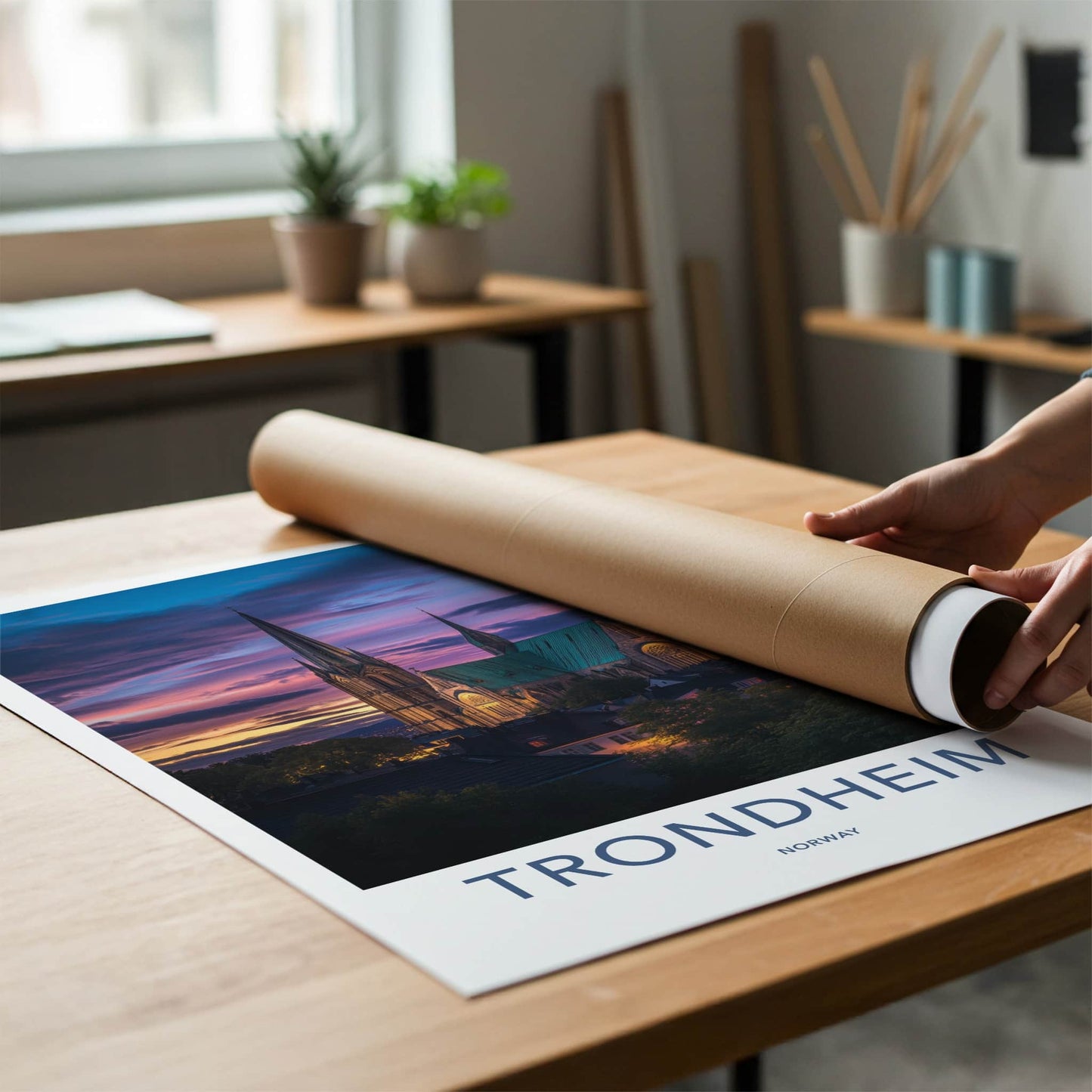 Trondheim Poster - Norway Travel Art - Historic Cathedral Sunset Wall Decor