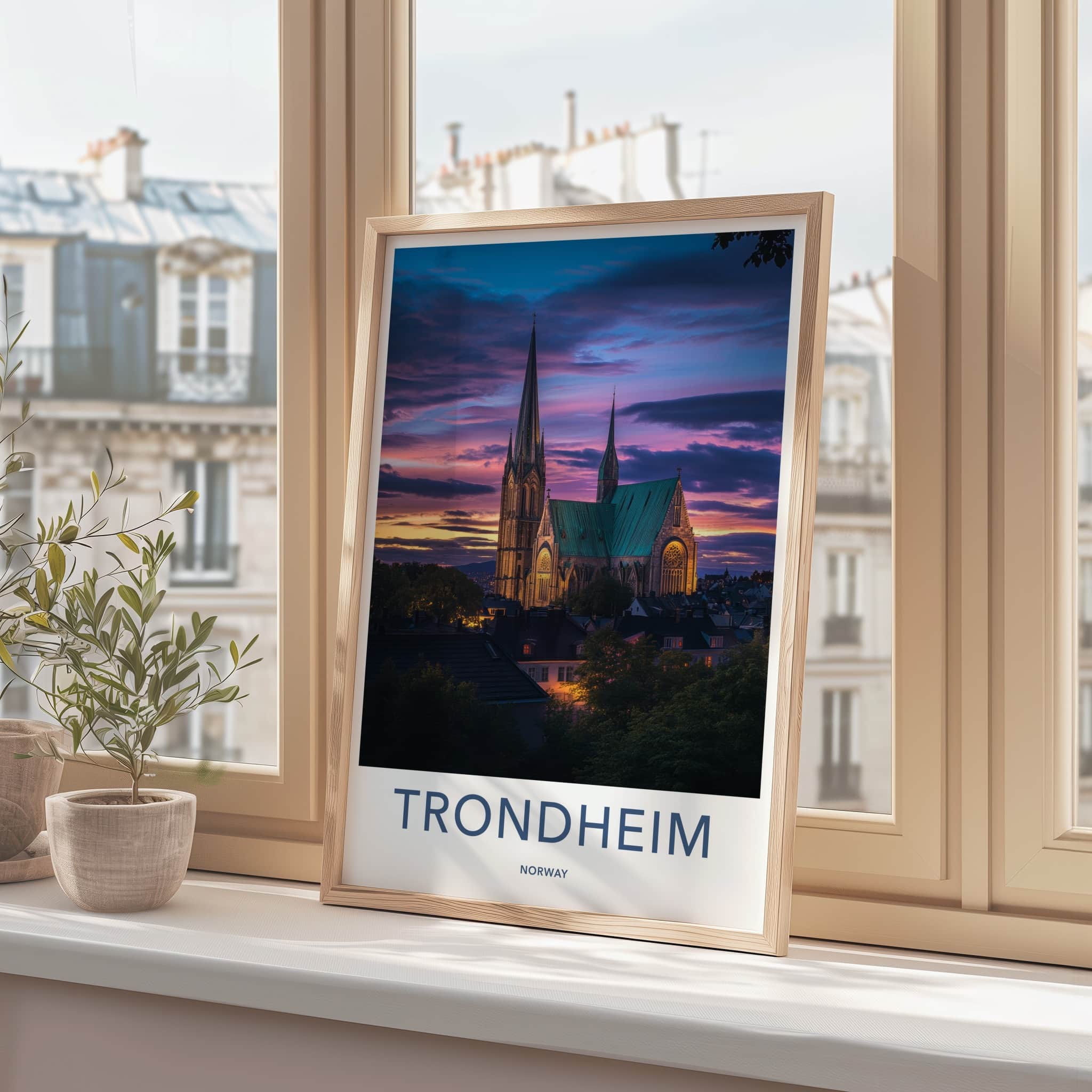 Trondheim Poster - Norway Travel Art - Historic Cathedral Sunset Wall Decor