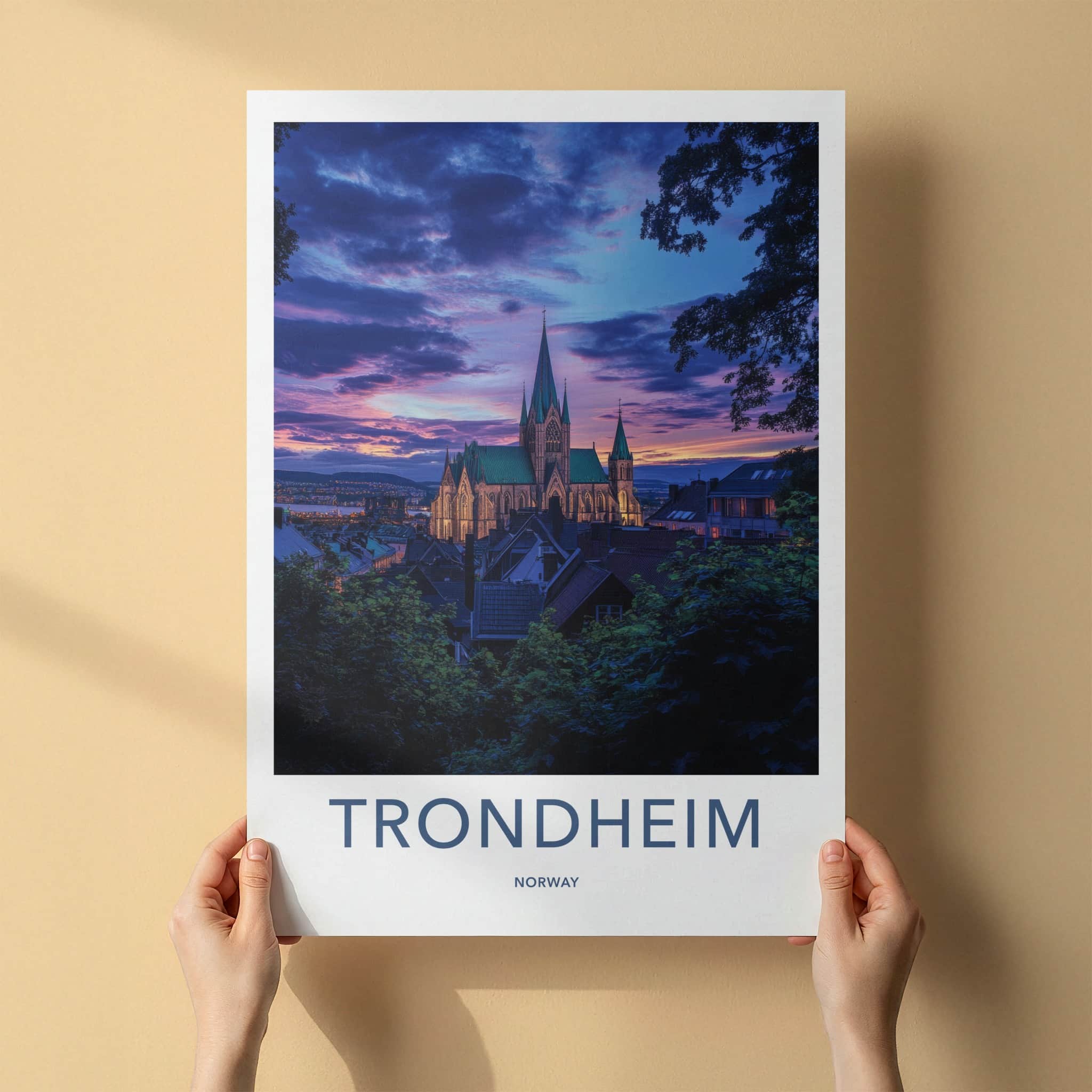Trondheim Poster - Norway Travel Art - Nidaros Cathedral Sunset Home Decor