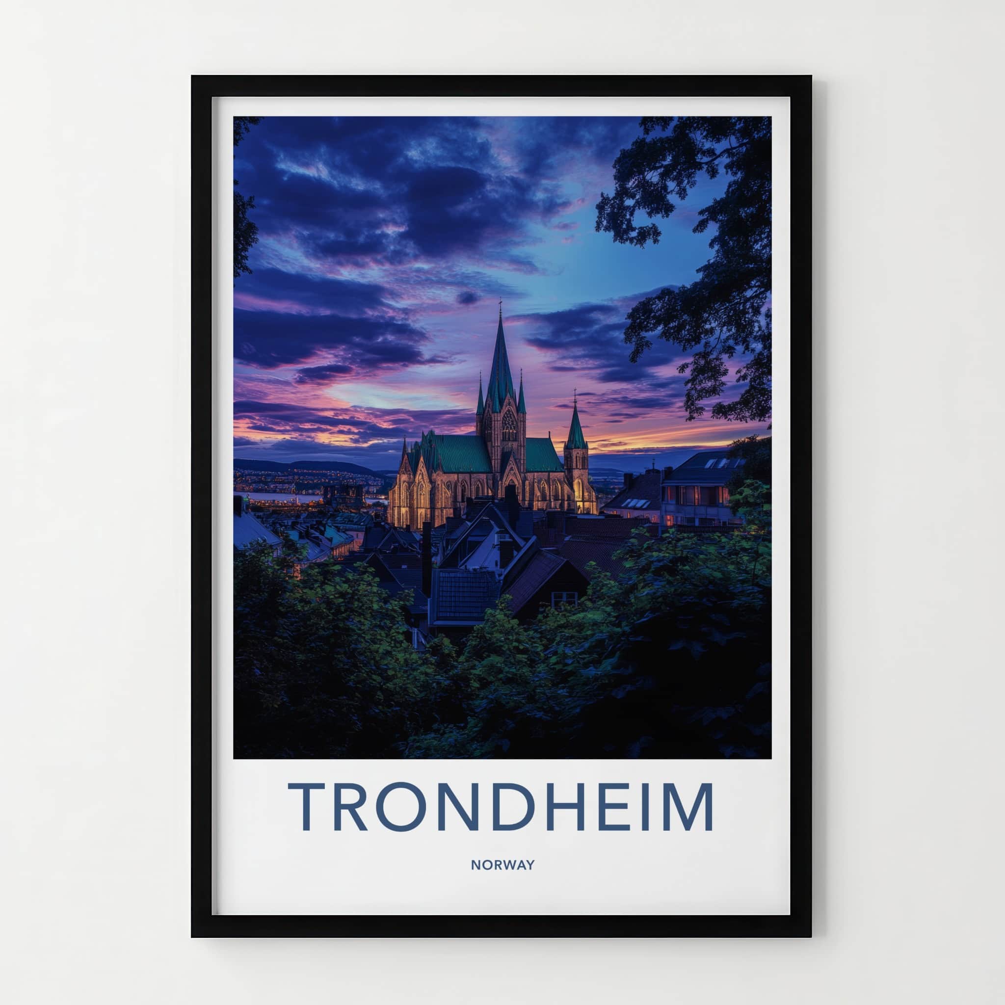 Trondheim Poster - Norway Travel Art - Nidaros Cathedral Sunset Home Decor