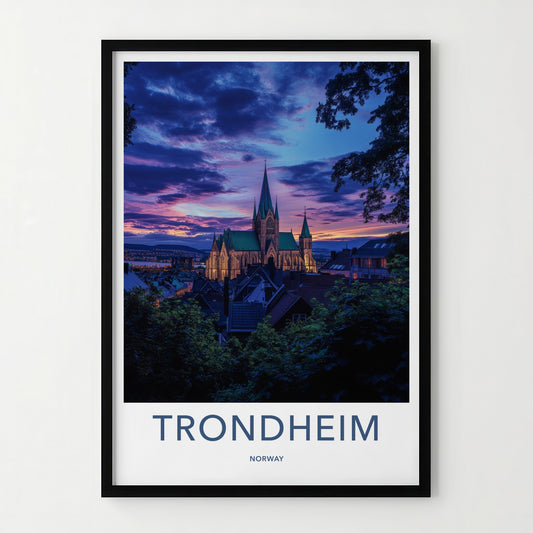Trondheim Poster - Norway Travel Art - Nidaros Cathedral Sunset Home Decor