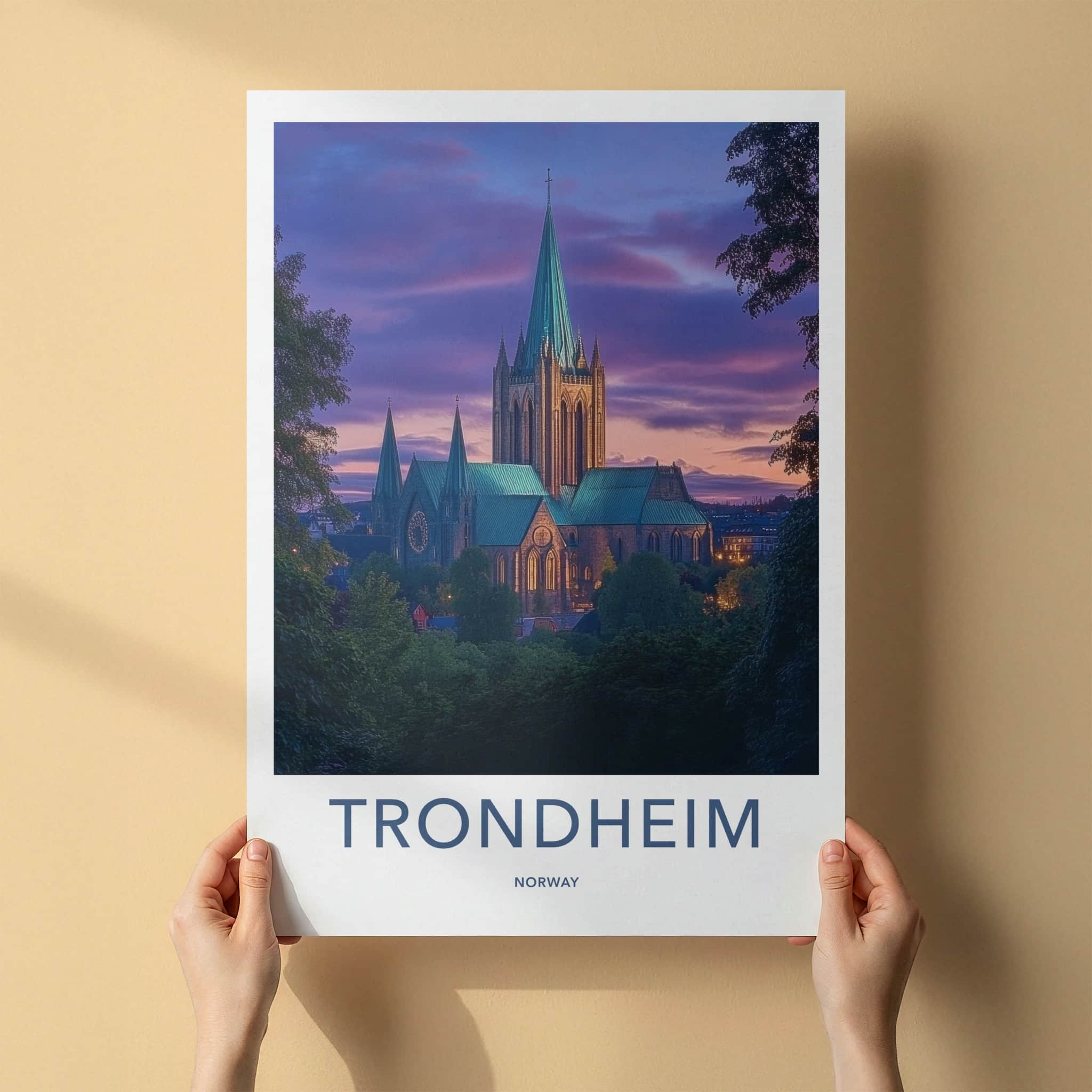Trondheim Poster - Norway Travel Art - Nidaros Cathedral Twilight Home Decor
