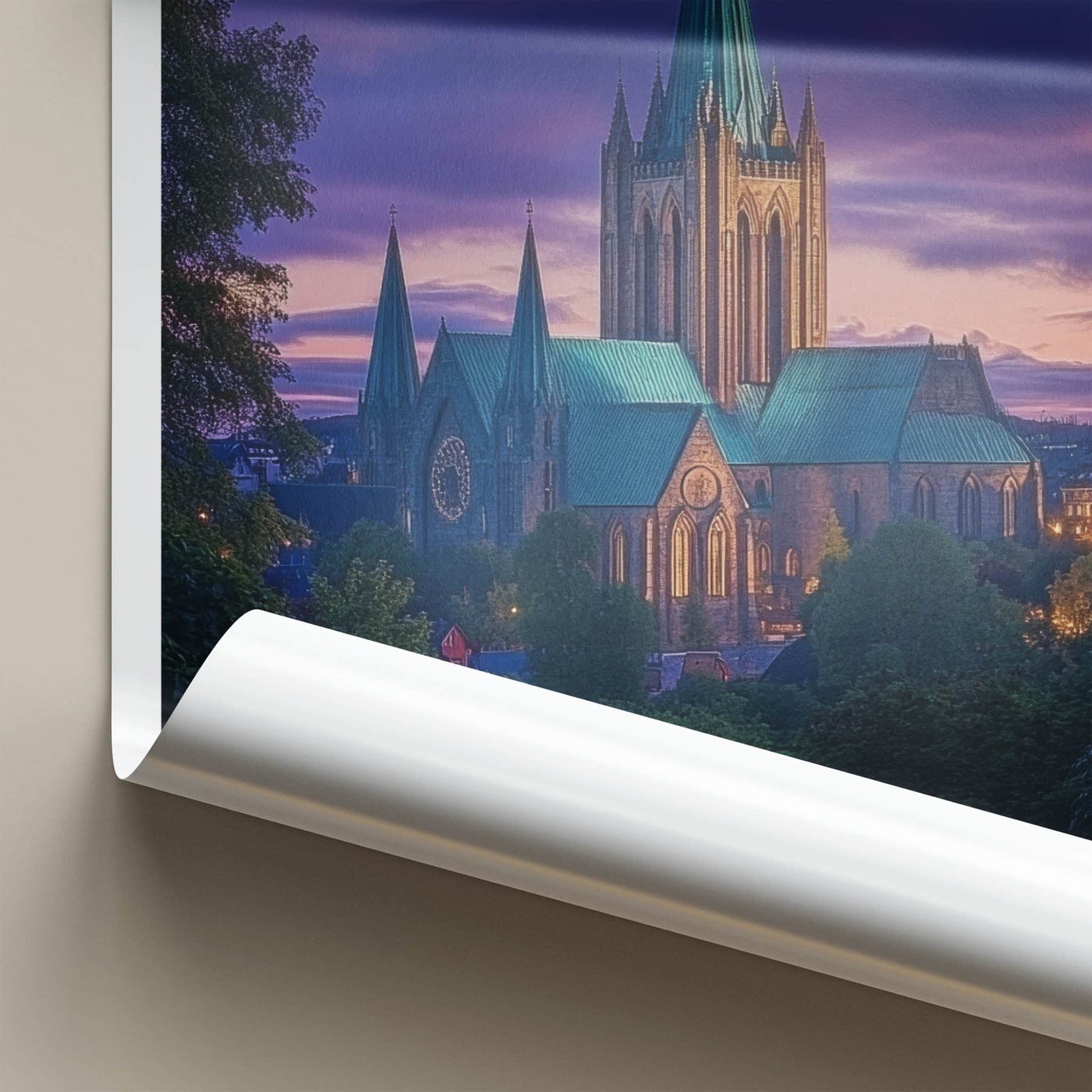 Trondheim Poster - Norway Travel Art - Nidaros Cathedral Twilight Home Decor