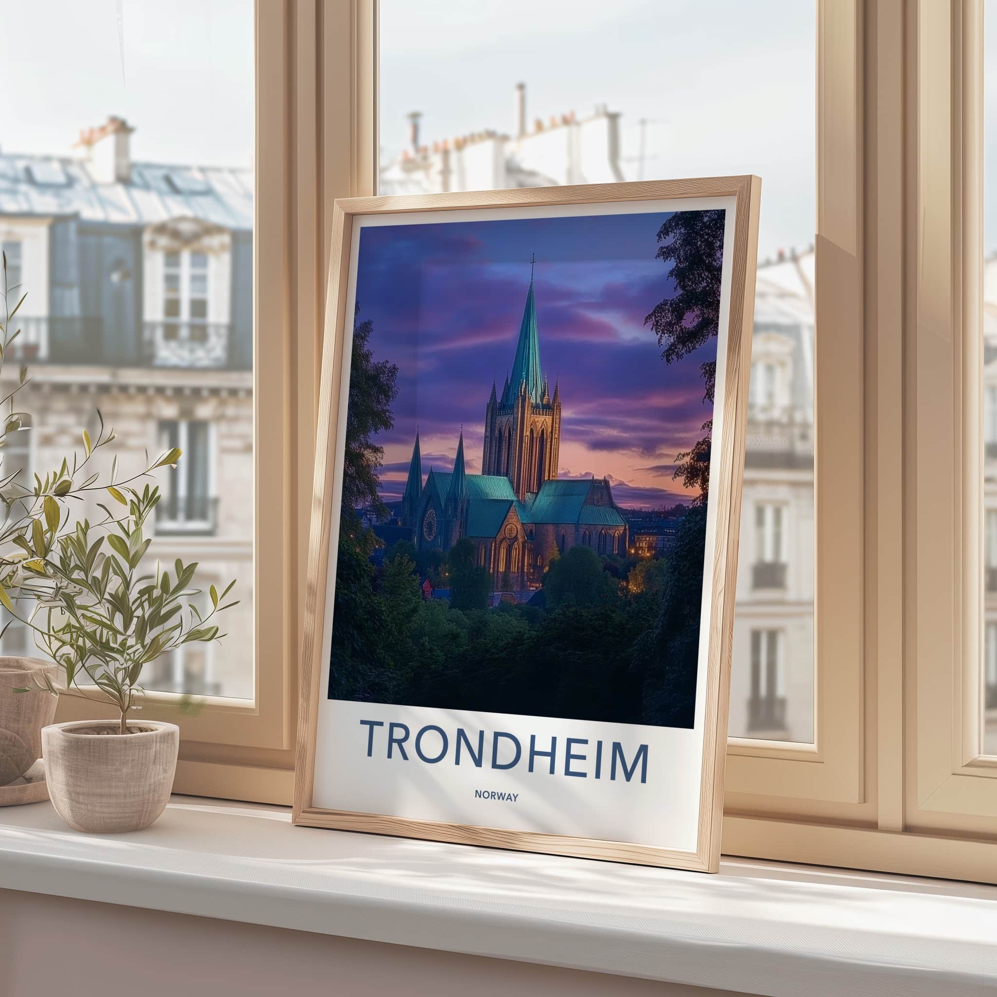 Trondheim Poster - Norway Travel Art - Nidaros Cathedral Twilight Home Decor