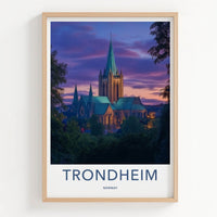Trondheim Poster - Norway Travel Art - Nidaros Cathedral Twilight Home Decor