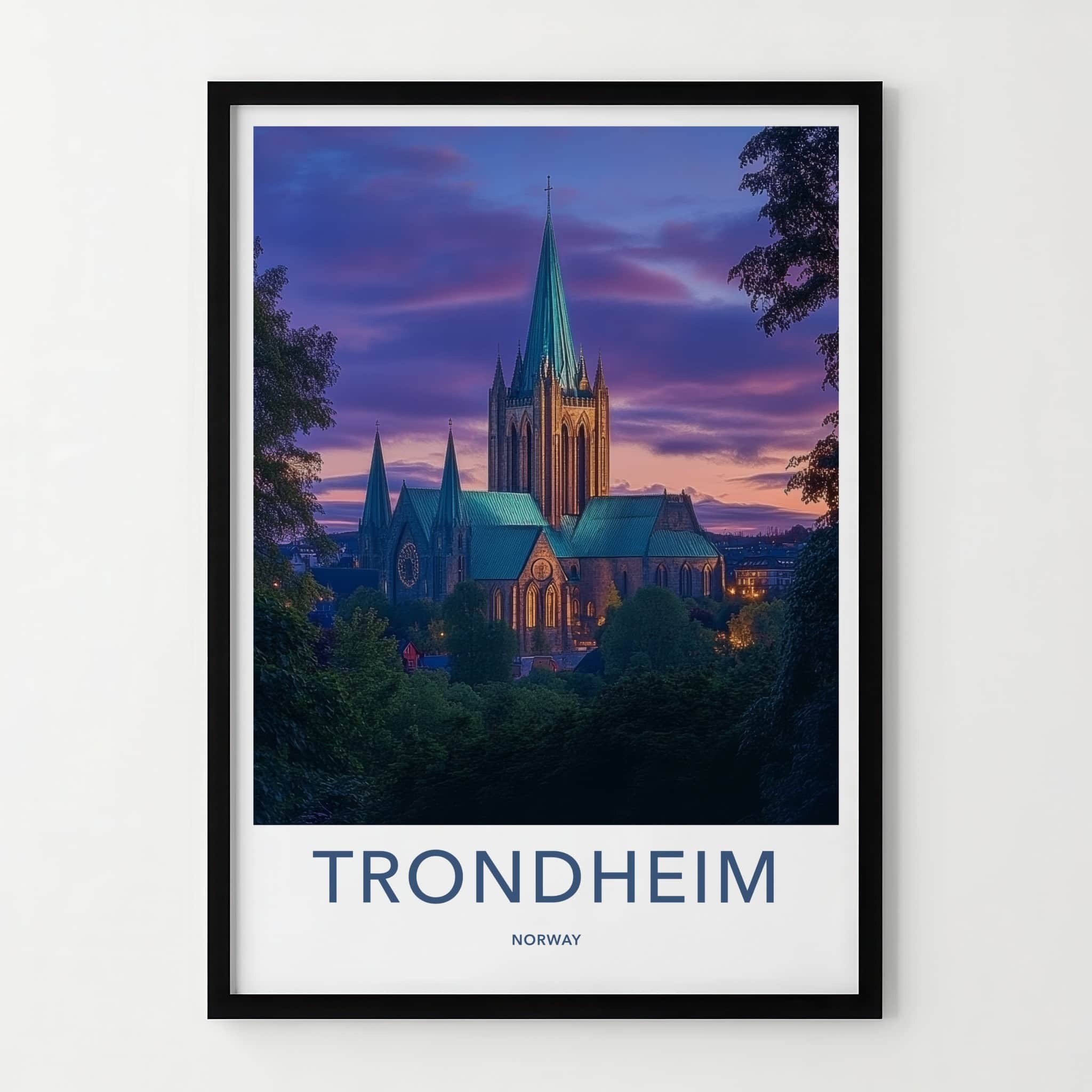 Trondheim Poster - Norway Travel Art - Nidaros Cathedral Twilight Home Decor