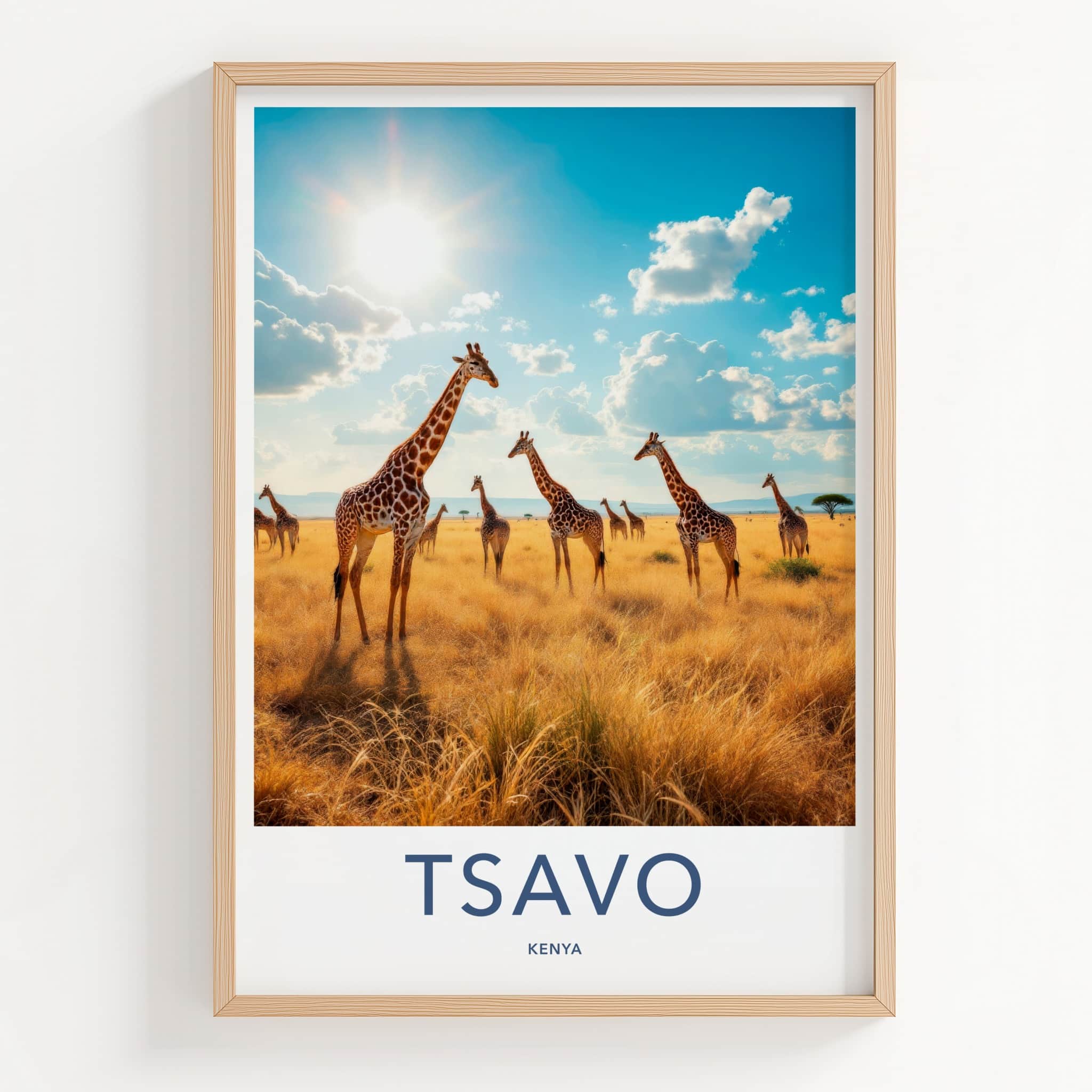 Tsavo Poster - Kenya Travel Art - Golden Savanna Giraffes Home Decor