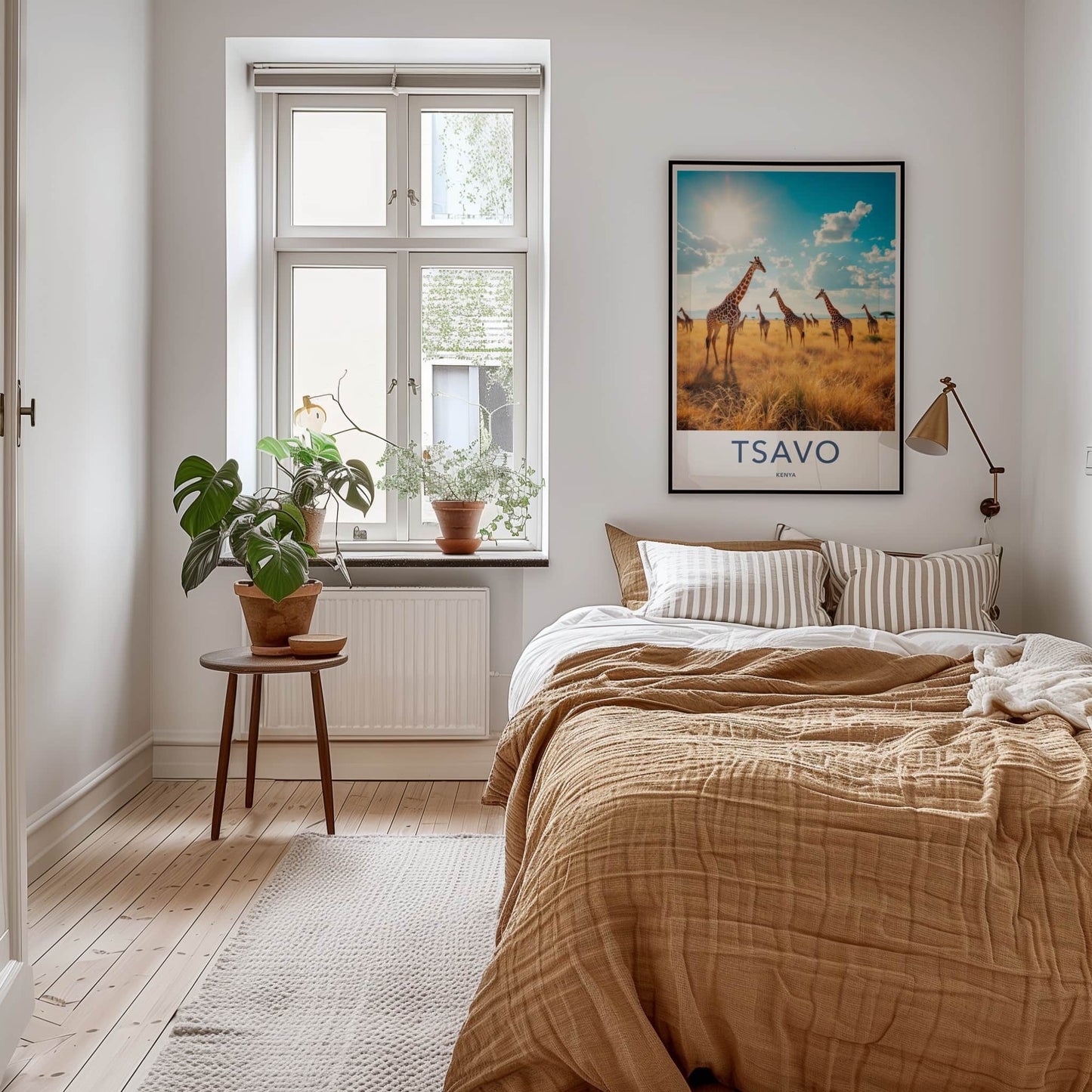 Tsavo Poster - Kenya Travel Art - Golden Savanna Giraffes Home Decor