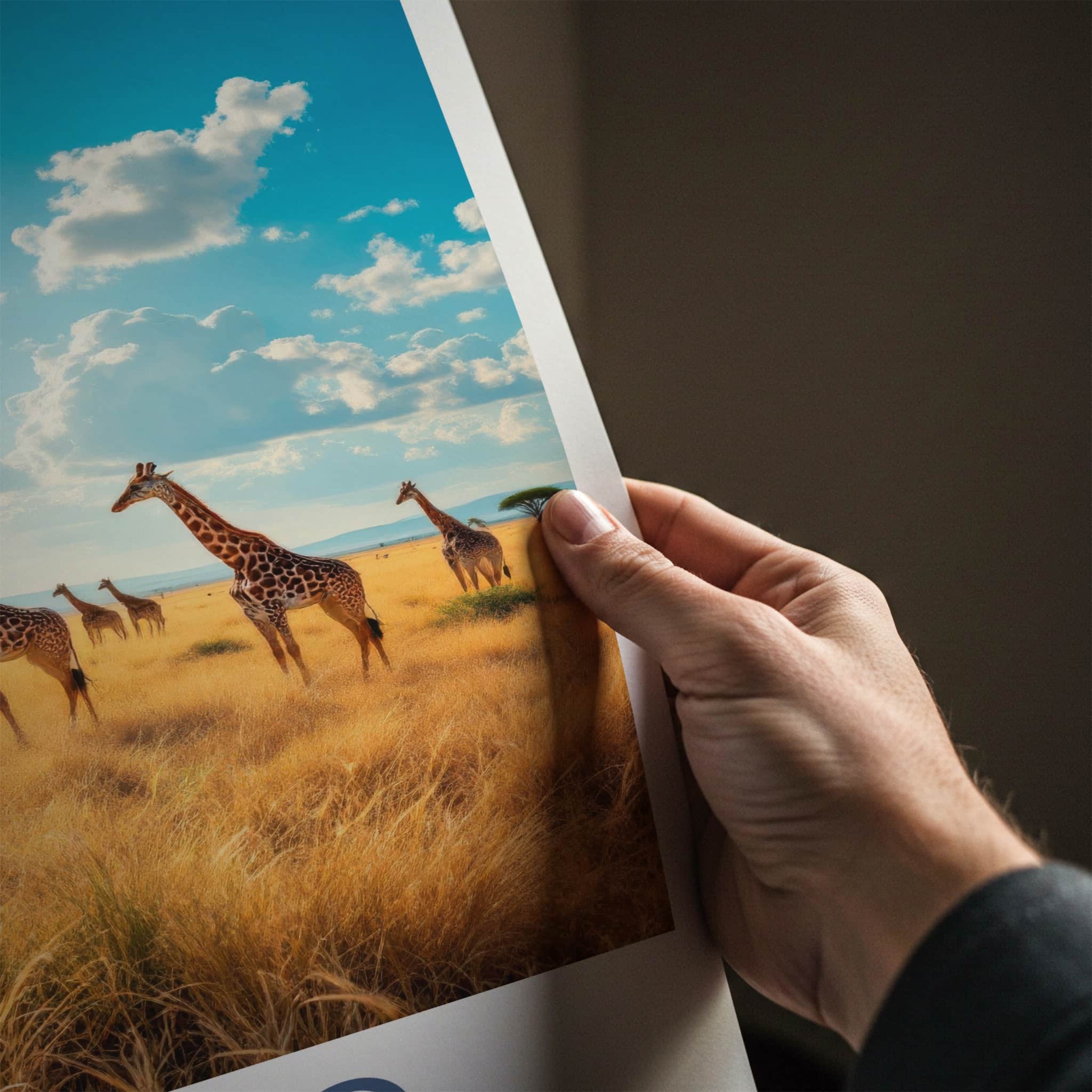 Tsavo Poster - Kenya Travel Art - Golden Savanna Giraffes Home Decor