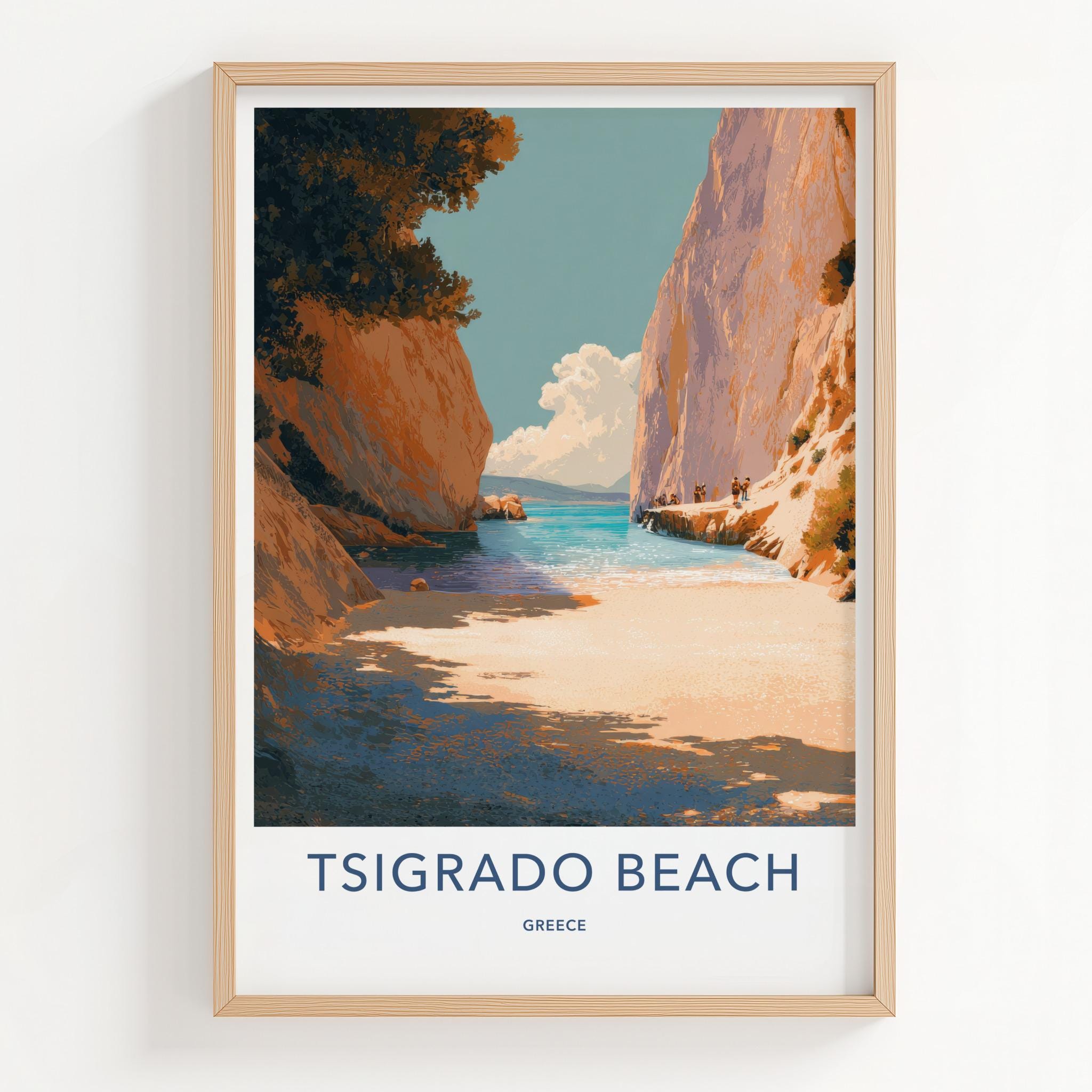 Tsigrado Beach Poster - Greece Travel Art - Secluded Beach Cove Wall Decor