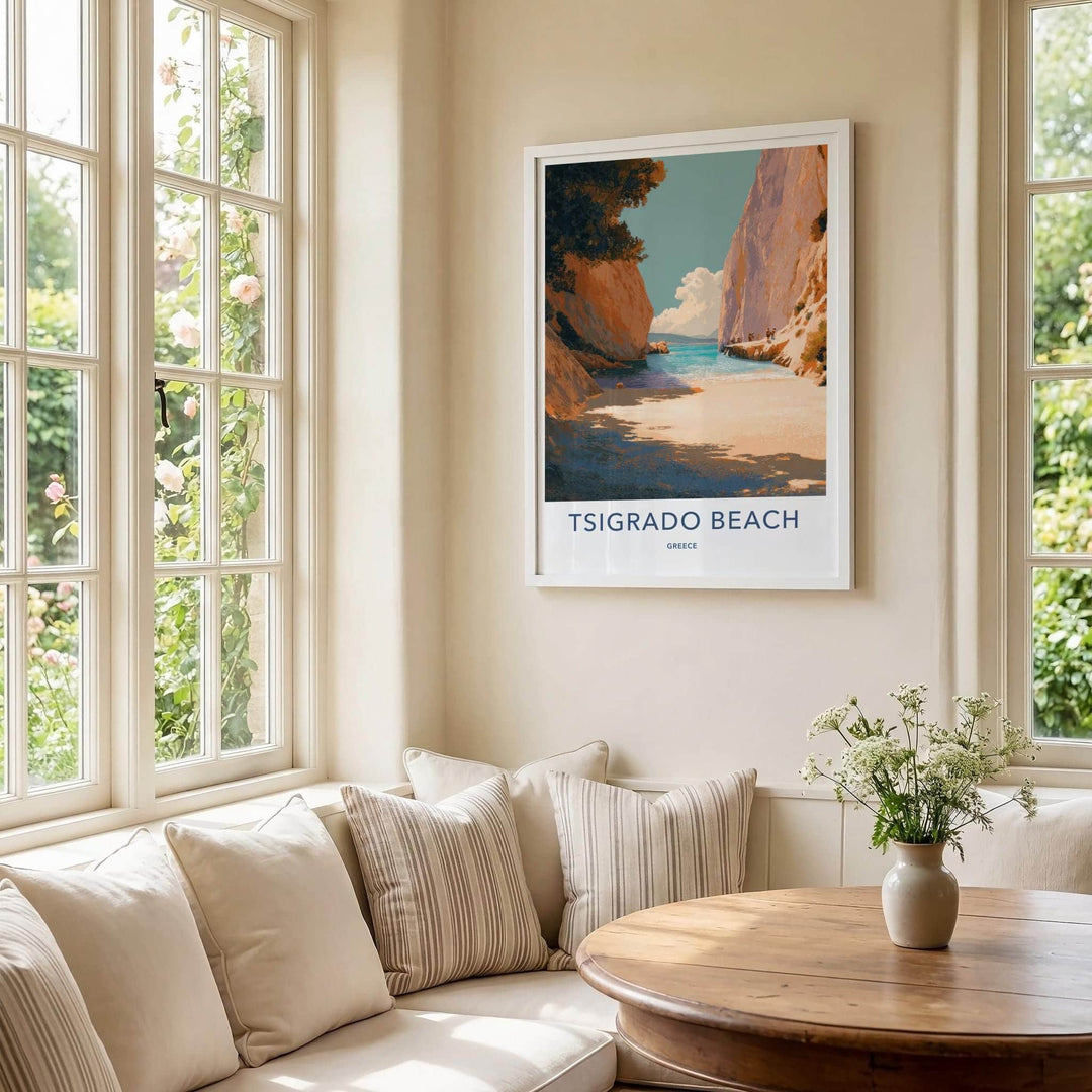 Tsigrado Beach Poster - Greece Travel Art - Secluded Beach Cove Wall Decor