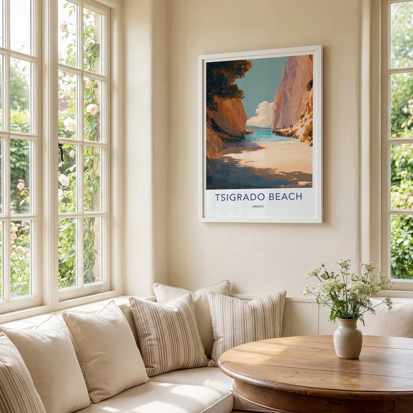 Tsigrado Beach Poster - Greece Travel Art - Secluded Beach Cove Wall Decor